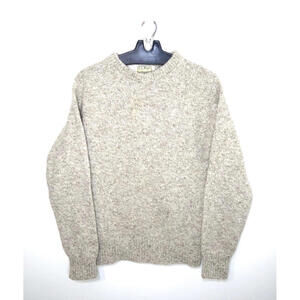 Vintage 80s LL Bean Wool Sweater Men’s Medium Crewneck Knit Beige USA Pullover